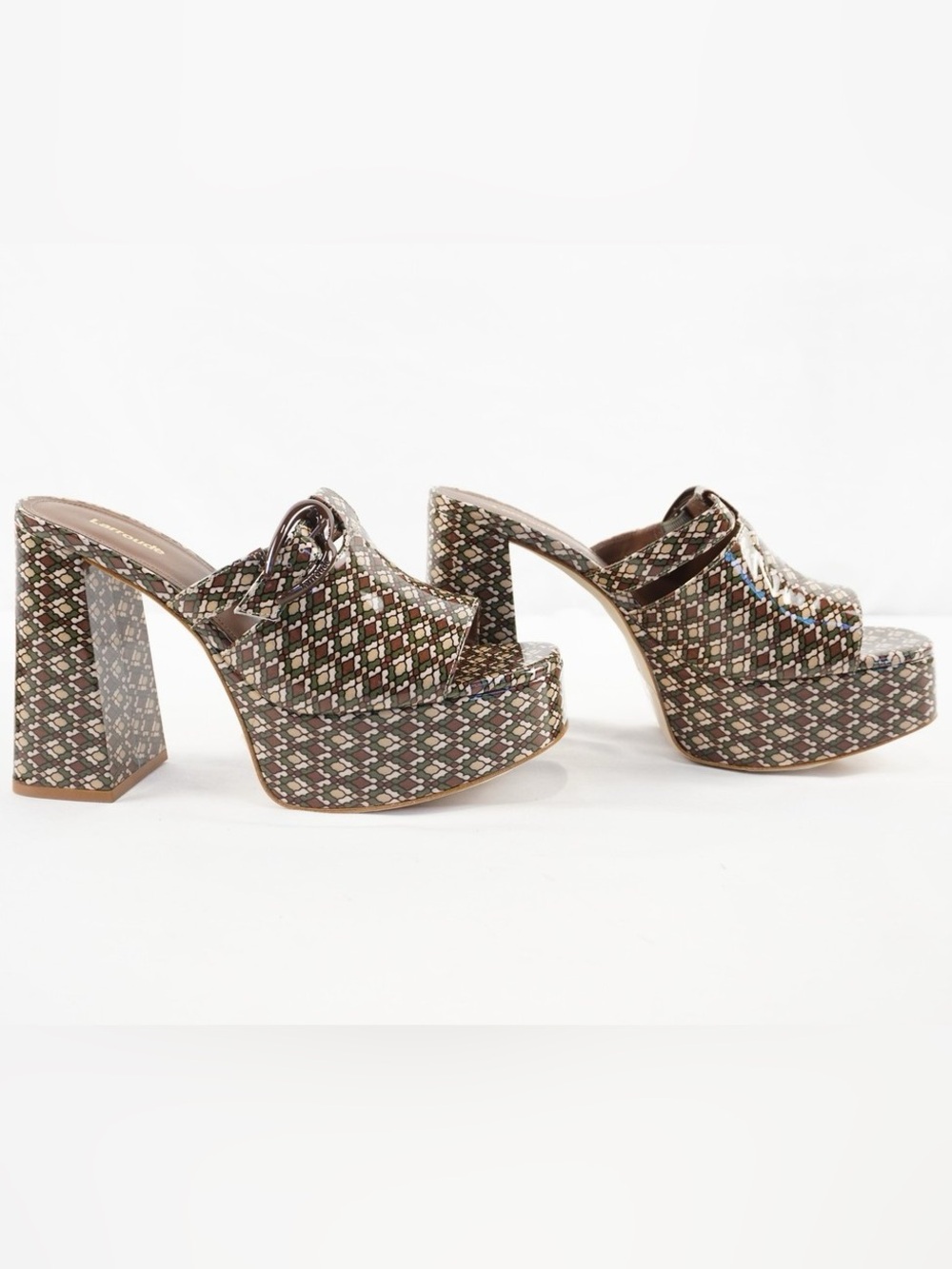 Larroude Dolly Verona Platform Mule Soft Patent Daisy Vichy Multi Seaweed Print - Picture 2 of 12
